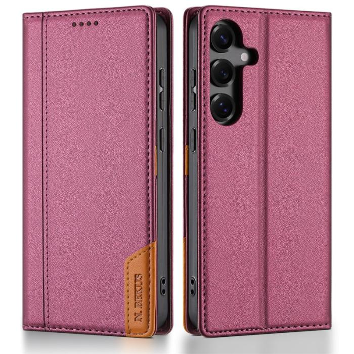 N.BEKUS - N.BEKUS P3 För Samsung Galaxy S26 Konstläder Plånboksfodral RFID-Skydd - Vinröd