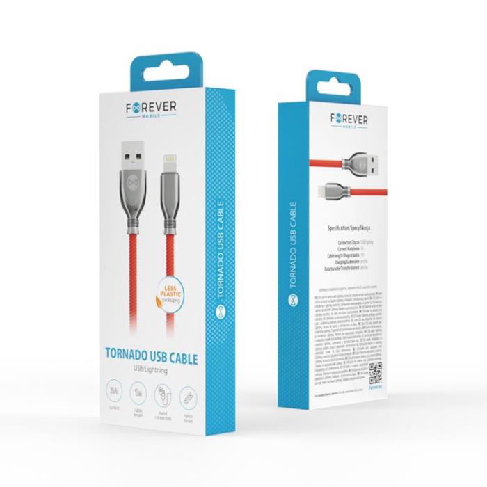 Forever - Forever Tornado USB-A till Lightning kabel 1m 3A - Röd