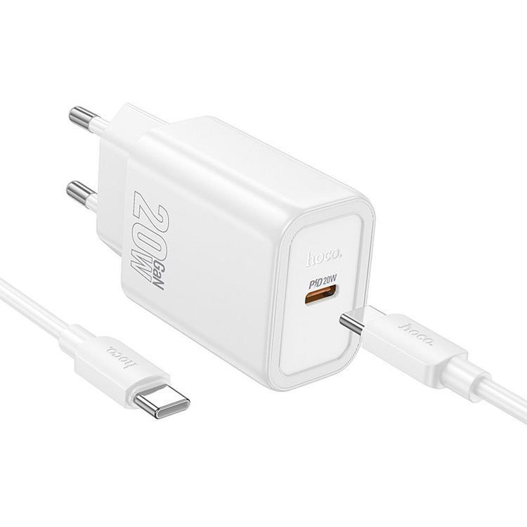 HOCO Väggladdare USB-C 20W USB-C/Lightning Kabel PD QC N60 Vit | 505295 | AlltMobil