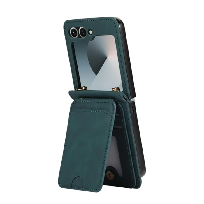 A-One Brand - Galaxy Z Flip7 Plånboksfodral Kickstand med Axelrem - Grön