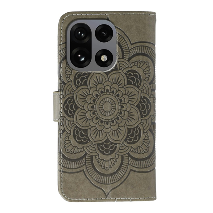 A-One Brand - OnePlus 15 5G Konstläder Plånboksfodral Mandala Imprint Rhinestone - Grå