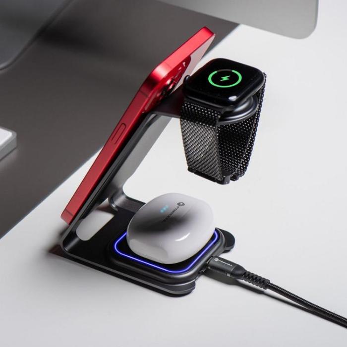 Puro - Forcell 3in1 Trådlös Laddare Mobil, Hörlurar, Apple Watch/Samsung Watch