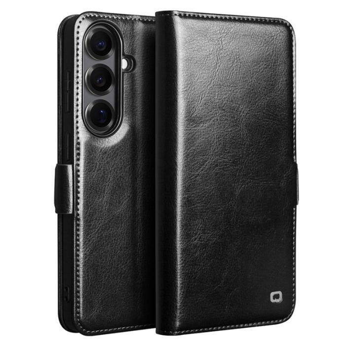 QIALINO - Qialino Mobilfodral för Samsung Galaxy S26 Plus Äkta läder med kortfack - Svart