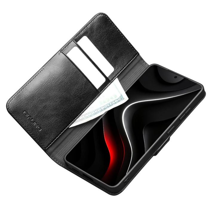 QIALINO - Qialino Mobilfodral för Samsung Galaxy S26 Plus Äkta läder med kortfack - Svart