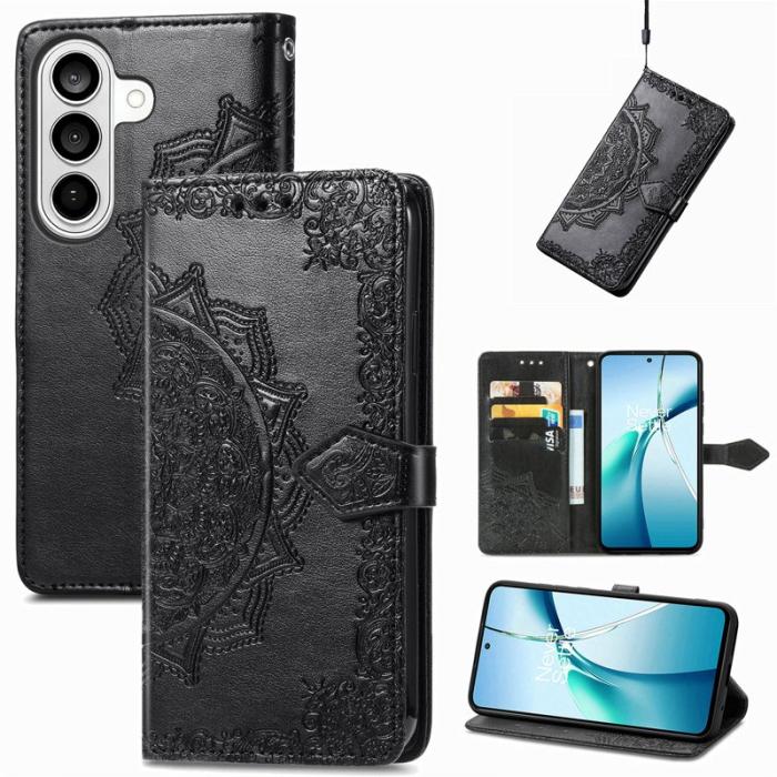 OEM - Plånboksfodral för Samsung Galaxy S26 Mandala Blommor Konstläder - Svart