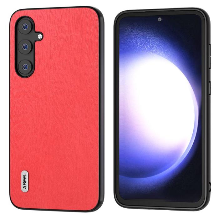 ABEEL - ABEEL Mobilskal till Samsung Galaxy S23 FE i trälook PU Läder Röd