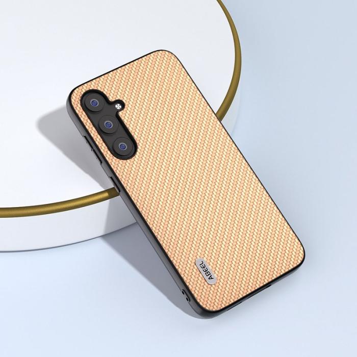 ABEEL - ABEEL Mobilskal till Samsung Galaxy S23 FE Läder Coated Carbon Fiber Gul