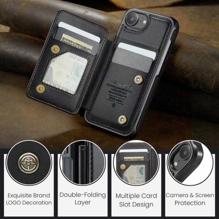 Caseme - CASEME C22 iPhone 16e Fodral Konstläder med RFID, Svart