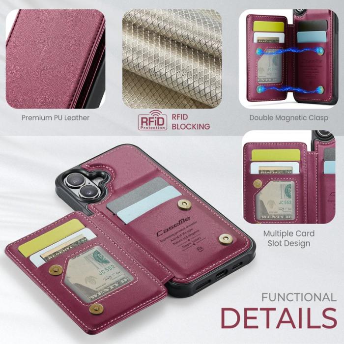 Caseme - CASEME C22 iPhone 17 Fodral med RFID-Skydd 5 Kort Röd
