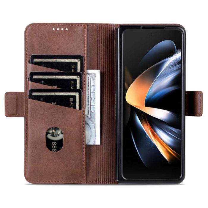 AZNS - AZNS Samsung Galaxy Z Fold3 5G Plånboksfodral Konstläder - Brun