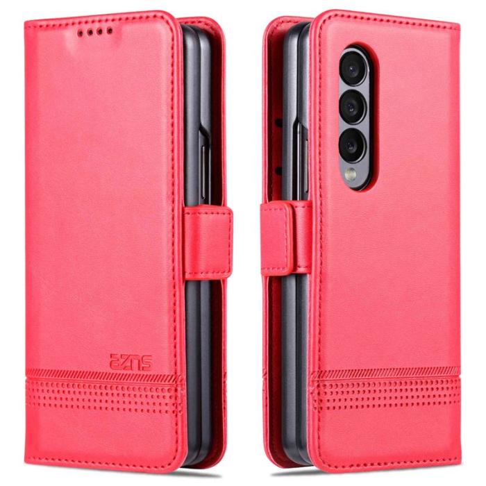 AZNS - AZNS Samsung Galaxy Z Fold3 5G Plånboksfodral Konstläder - Röd