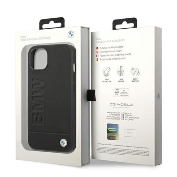 BMW - BMW iPhone 14 Plus Skal Läder Stamp - Svart
