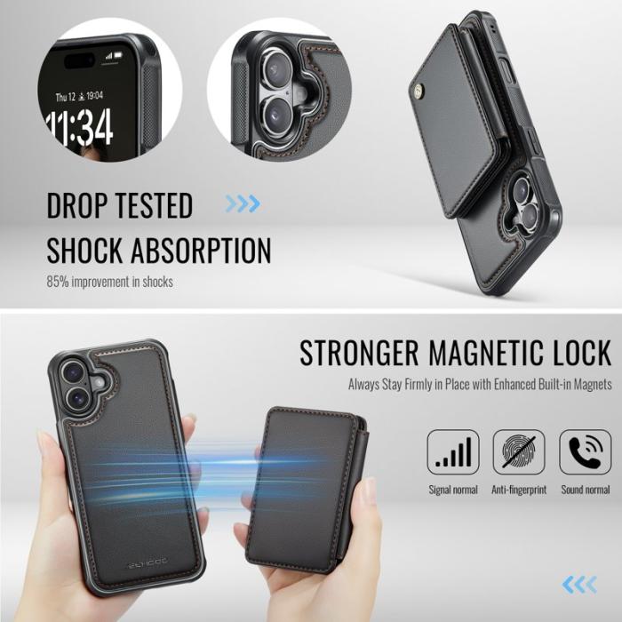 JEEHOOD - JEEHOOD J05 Fodral för iPhone 17 i Konstläder med Magnetisk Väska - Svart