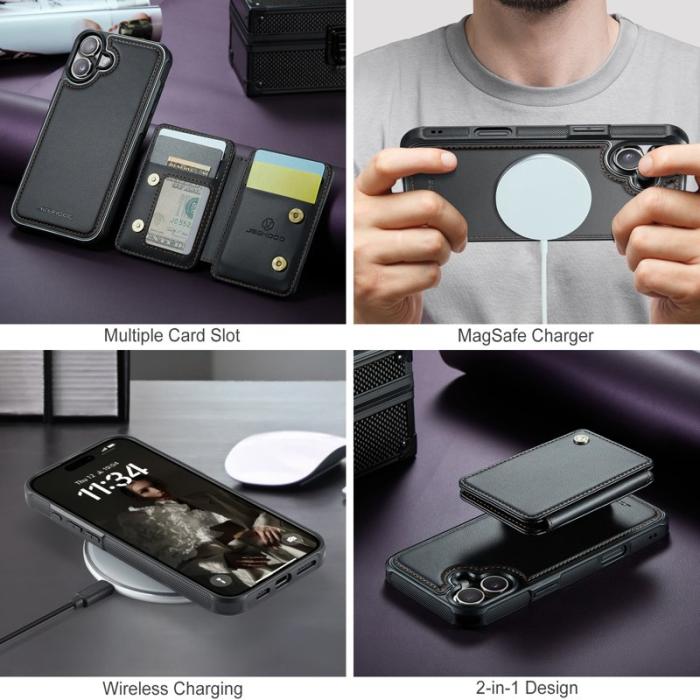 JEEHOOD - JEEHOOD J05 Fodral för iPhone 17 i Konstläder med Magnetisk Väska - Svart