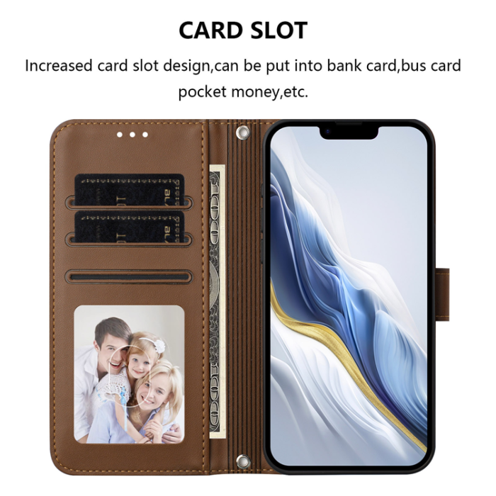 A-One Brand - iPhone 15 Pro Plånboksfodral Läder med Handledsrem - Brun