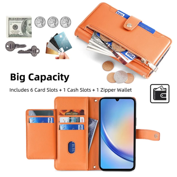 A-One Brand - Galaxy A34 5G Konstläder Plånboksfodral Scratch-Proof - Orange
