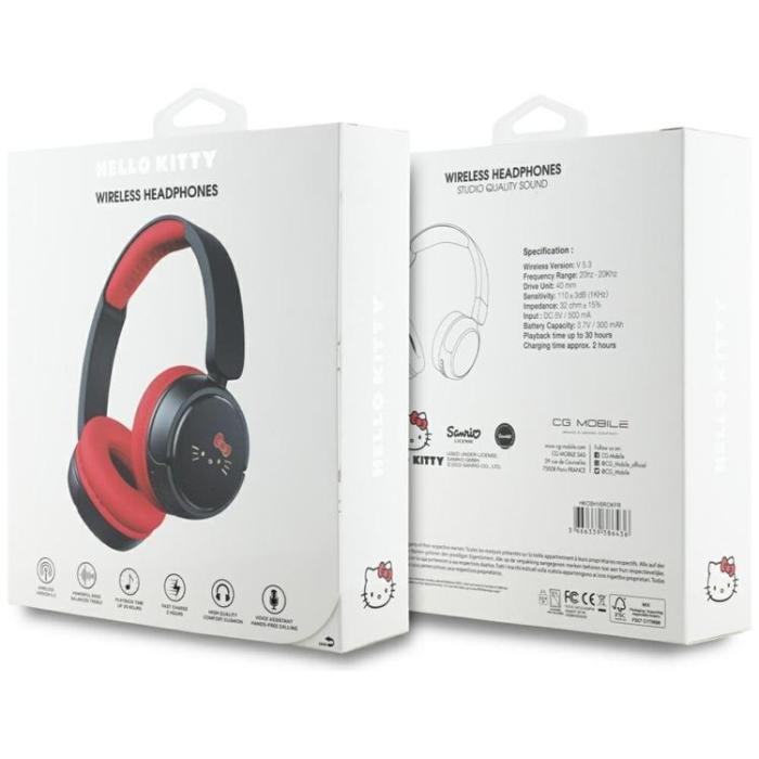 Hello Kitty - Hello Kitty On-Ear Hörlurar Trådlösa Bluetooth Face Logo - Röd
