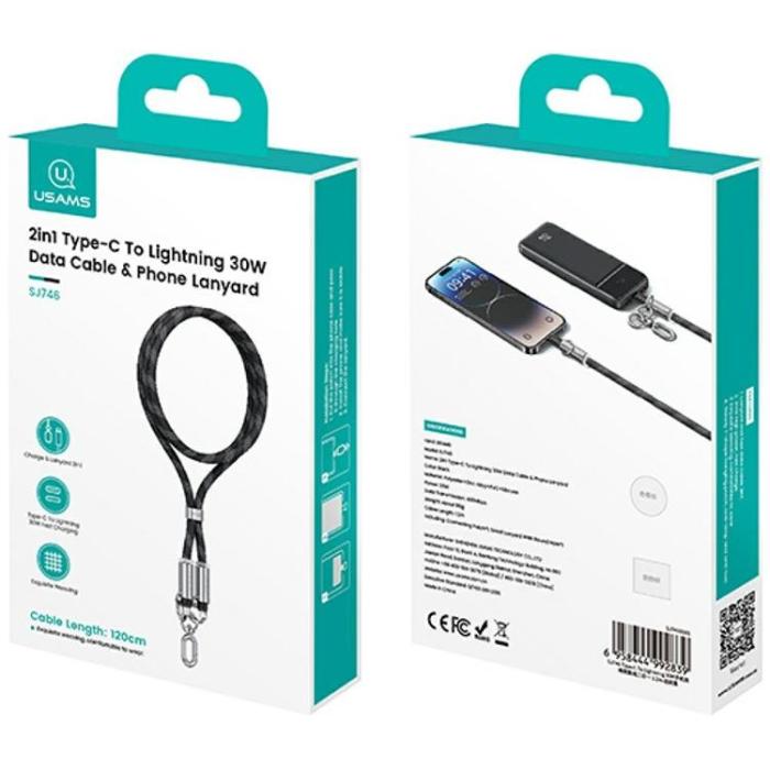 USAMS - USAMS USB-C Till Lightning Kabel 1.2m Lanyard - Grön