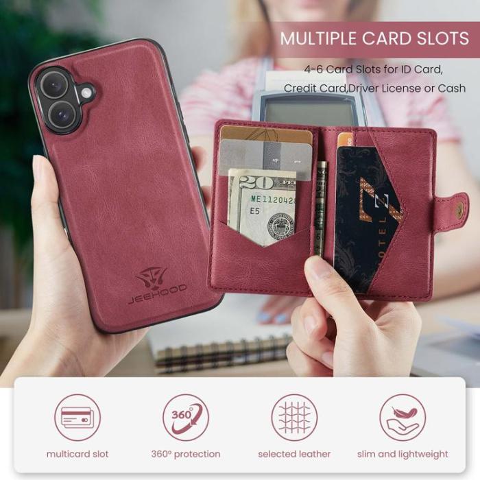 OEM - JEEHOOD iPhone 17 Mobilskal KonstLäder + Plast Avtagbar - Röd