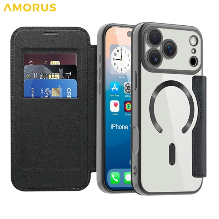 Amorus - AMORUS iPhone 17 Pro Plånboksfodral MagSafe RFID