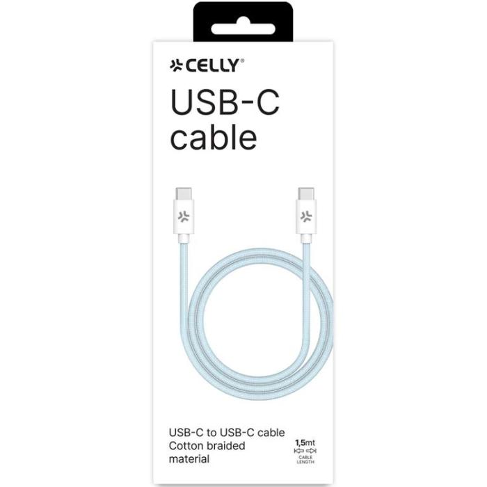 Celly - CELLY USB-C till USB-C kabel 60W 1.5m - Ljusblå