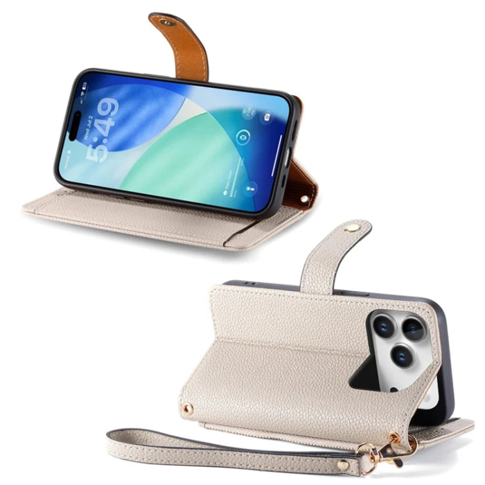 A-One Brand - iPhone 17 Pro Max Plånboksfodral RFID Zipper med rem - Grå