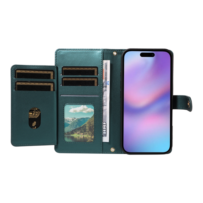 A-One Brand - iPhone 17 Plånboksfodral Rhombus Läder - Svartgrön