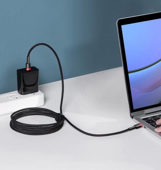 BASEUS - Baseus Nylon USB-C till USB-C kabel 100W 2m - Grå