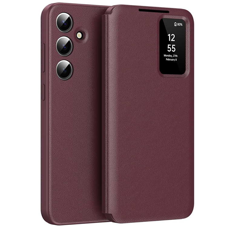 Galaxy A56 5G Plånboksfodral View Window Läder - Vinröd | 2353 | AlltMobil