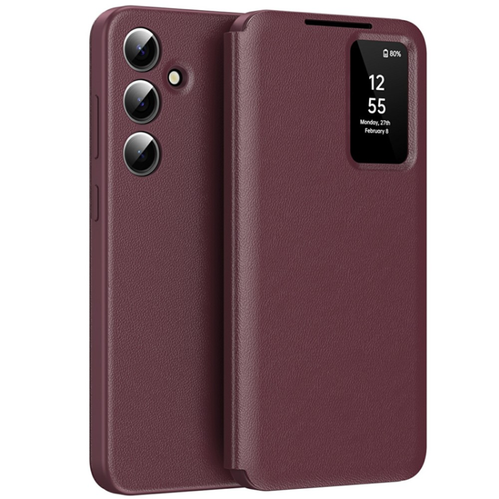 A-One Brand - Galaxy A56 5G Plånboksfodral View Window Läder - Vinröd