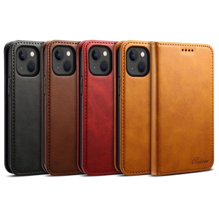 SUTENI - SUTENI iPhone 14 Plånboksfodral Textured Surface - Röd