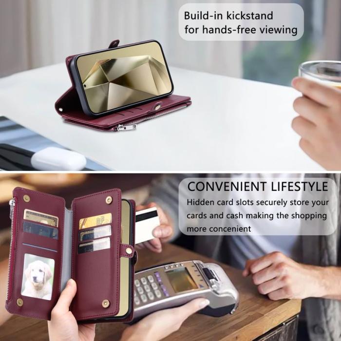 OEM - Samsung Galaxy S26 Plånboksfodral TPU + Konstläder - Vinröd