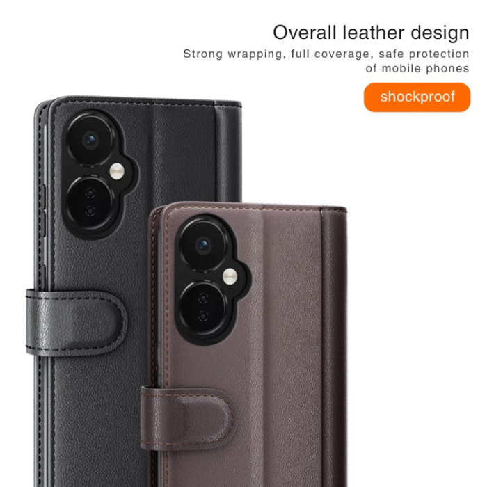 A-One Brand - OnePlus Nord CE 3 Lite 5G Plånboksfodral Äkta Läder - Svart
