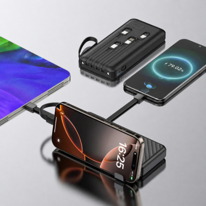 Wozinsky - Wozinsky Powerbank W11-B 10000mAh 10W med Inbyggda Kablar