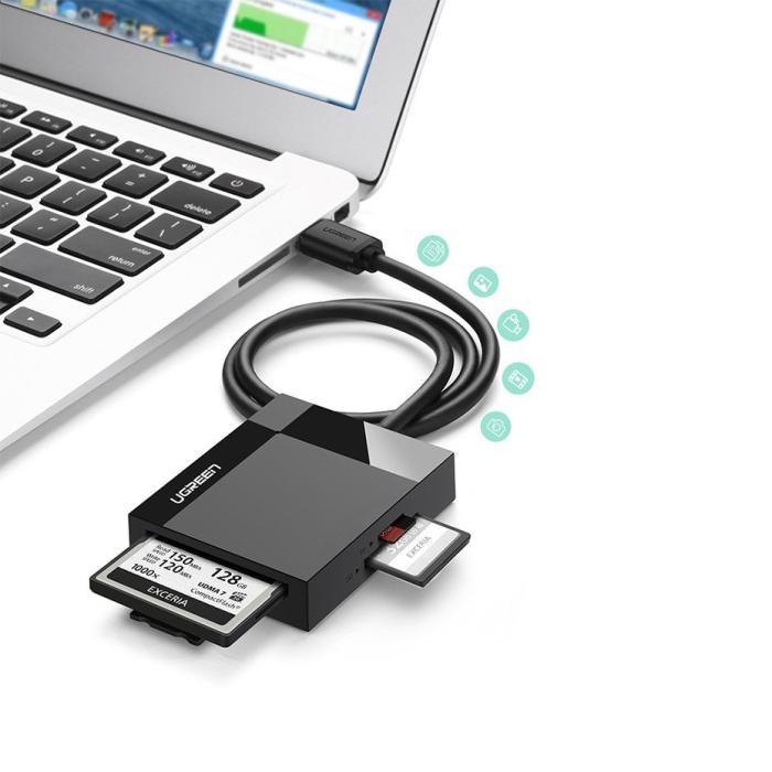 Ugreen - UGreen USB 3.0 SD / micro SD / CF / MS kort läsare Svart