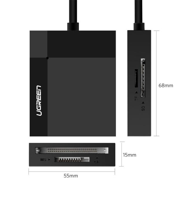 UTGATT - UGreen USB 3.0 SD / micro SD / CF / MS kortläsare Svart