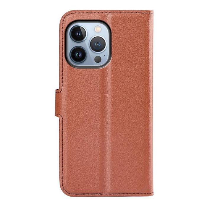 OEM - Litchi Flip iPhone 14 Pro Max Plånboksfodral - Brun