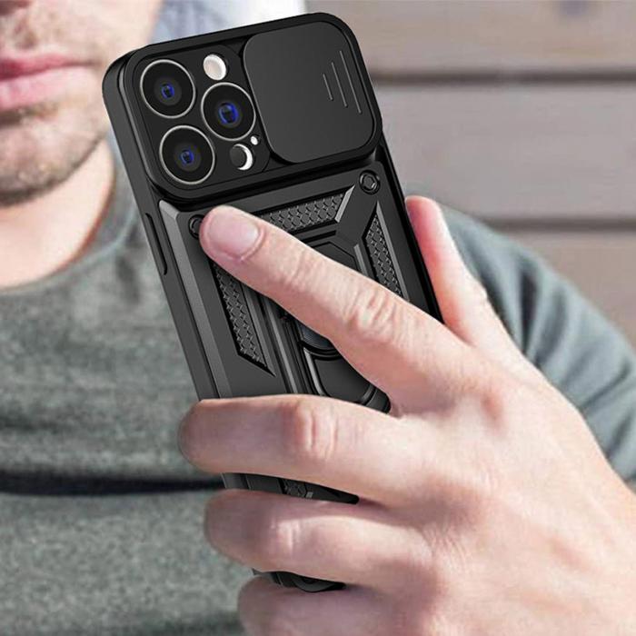 OEM - iPhone 14 Skal med Ringhållare Hybrid Armor Camshield - Svart