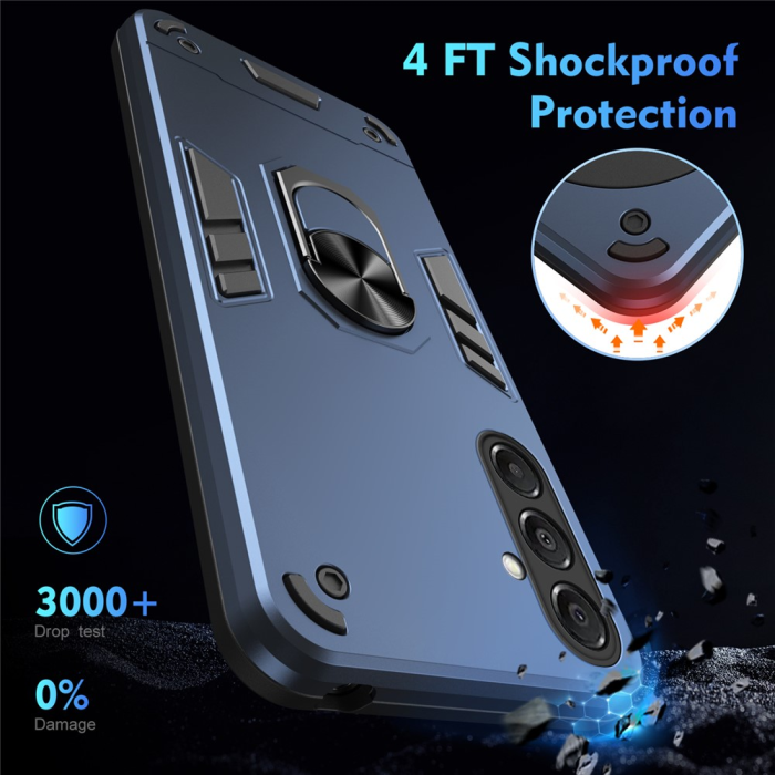 A-One Brand - Galaxy A17 Mobilskal Med Ring Kickstand Drop Defend - Blå
