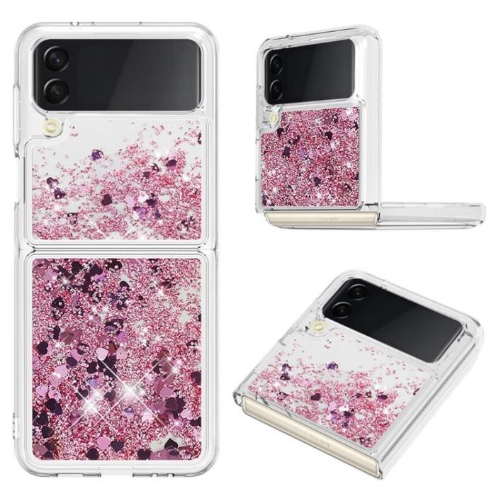 A-One Brand - Galaxy Z Flip 4 Skal Liquid Floating Glitter - Rosa Guld