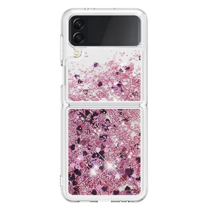 A-One Brand - Galaxy Z Flip 4 Skal Liquid Floating Glitter - Rosa Guld