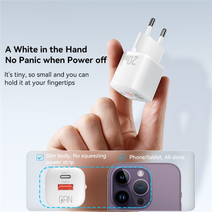 ESSAGER - ESSAGER GaN Snabbladdare 20W USB-A - USB-C EU Curved - Vit