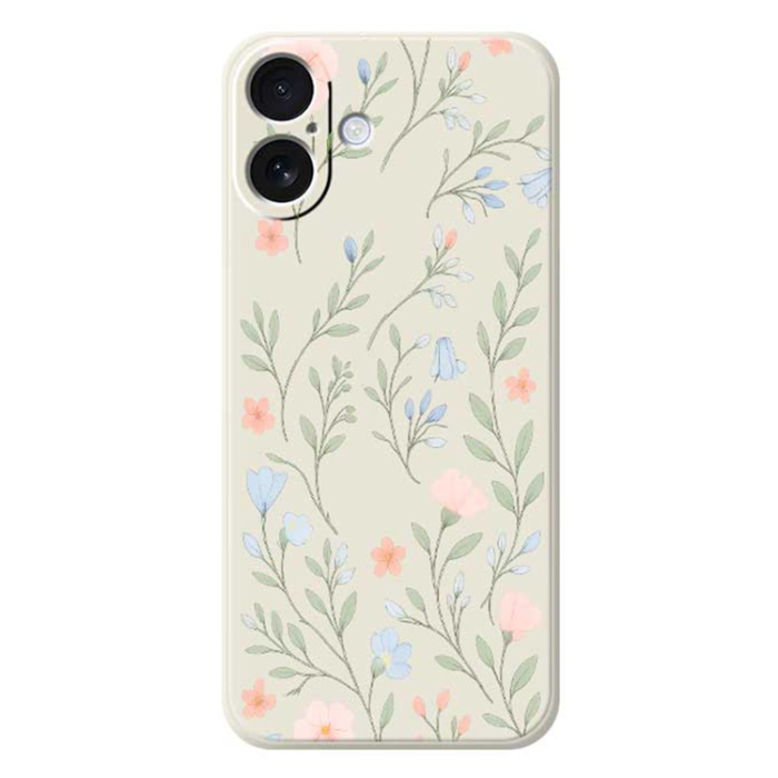A-One Brand - iPhone 17 Mobilskal Pink Blue Flowers Pattern TPU - Beige