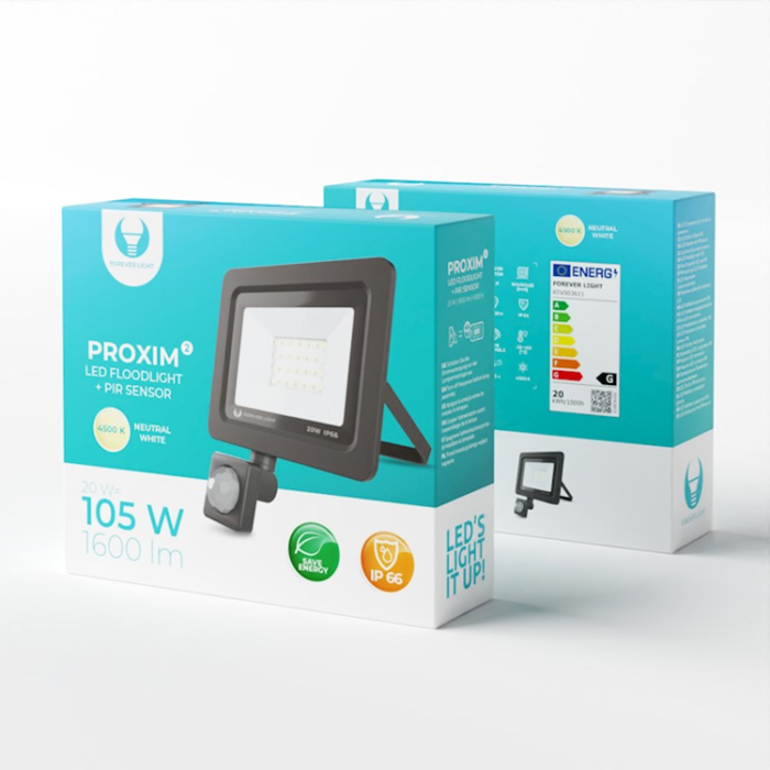 Forever Light - Forever Strålkastare LED PROXIM II 20W 6000K PIR IP66