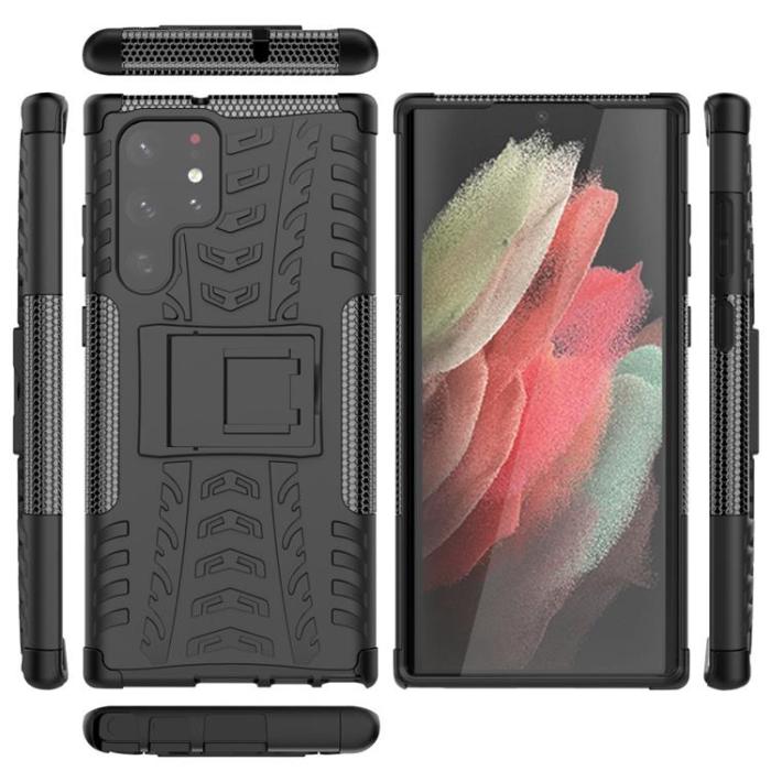OEM - Tire Texture Kickstand Skal Galaxy S22 Ultra 5G - Svart