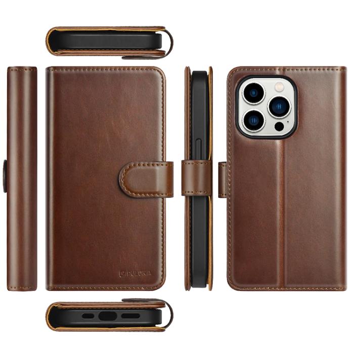 PULOKA - Puloka iPhone 14 Plus Plånboksfodral Magsafe 2in1 Detachable - Brun
