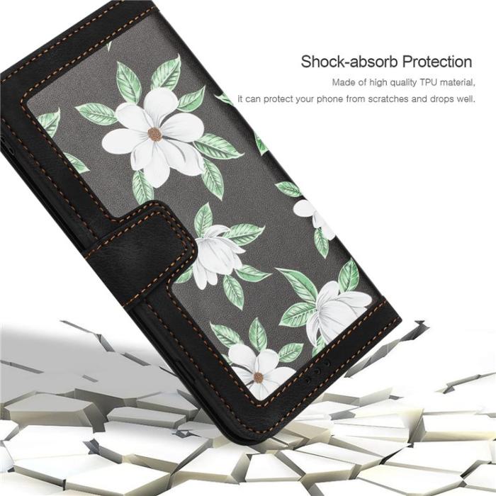 A-One Brand - iPhone 15 Pro Max Plånboksfodral Flower Pattern - Svart