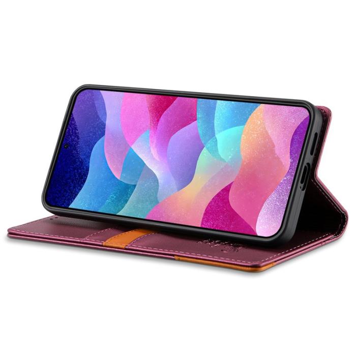N.BEKUS - N.BEKUS P3 För Samsung Galaxy S26 Konstläder Plånboksfodral RFID-Skydd - Vinröd
