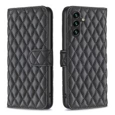 BINFEN COLOR - BINFEN Samsung Galaxy A35 5G Skal Rhombus Grid &Auml;kta L&auml;der - Svart