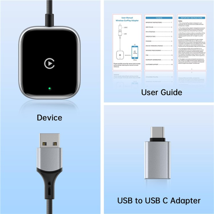 A-One Brand - CarPlay Trådbunden Trådlös Adapter Dongle - Svart